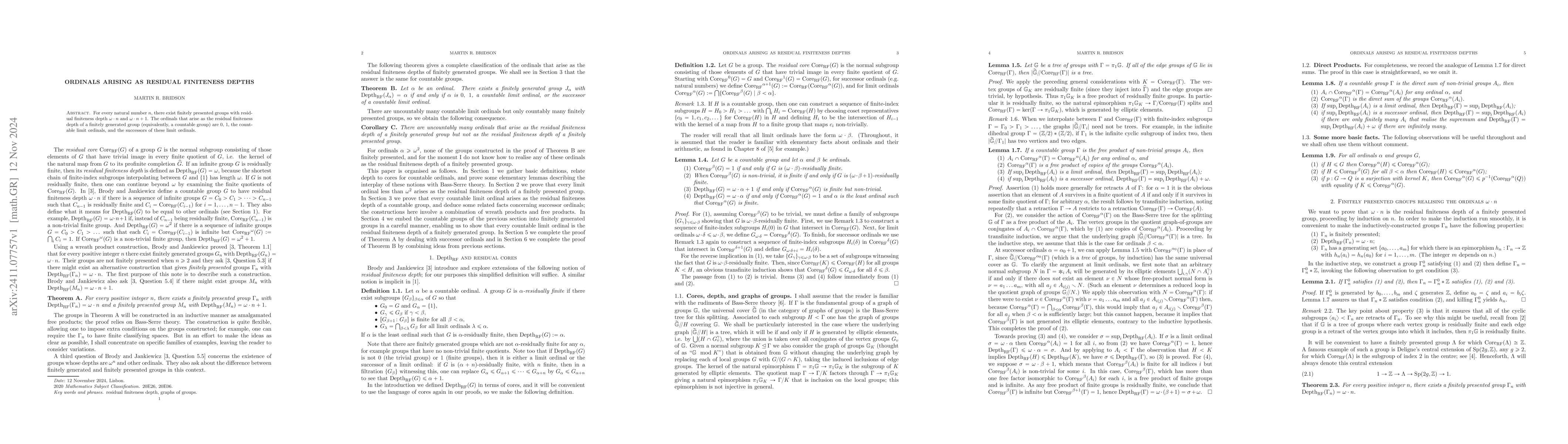 Thumbnail for Ordinals arising as residual finiteness depths