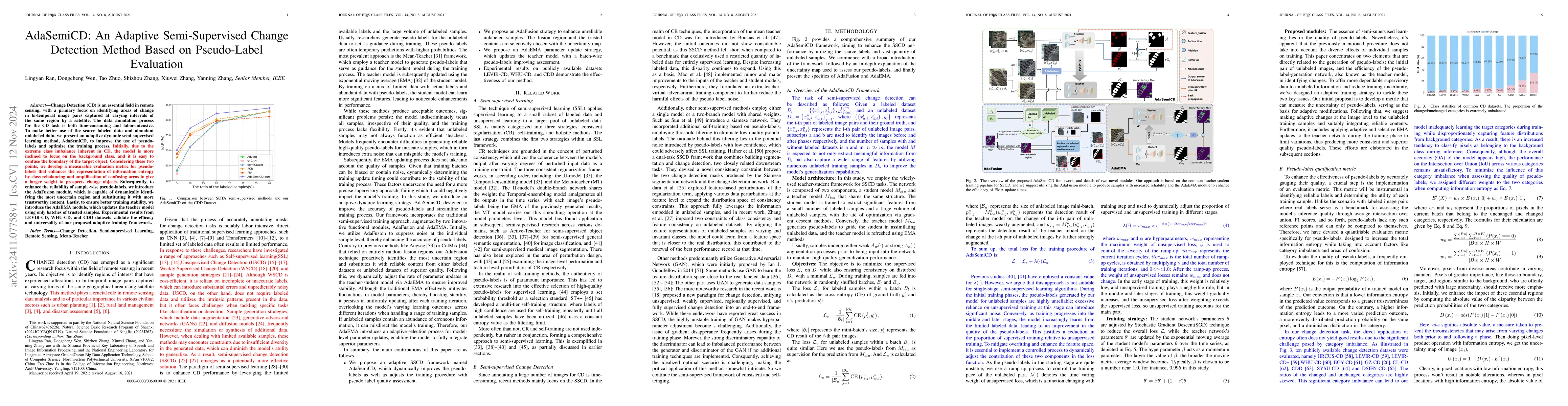 Thumbnail for AdaSemiCD: An Adaptive Semi-Supervised Change Detection Method Based on
  Pseudo-Label Evaluation