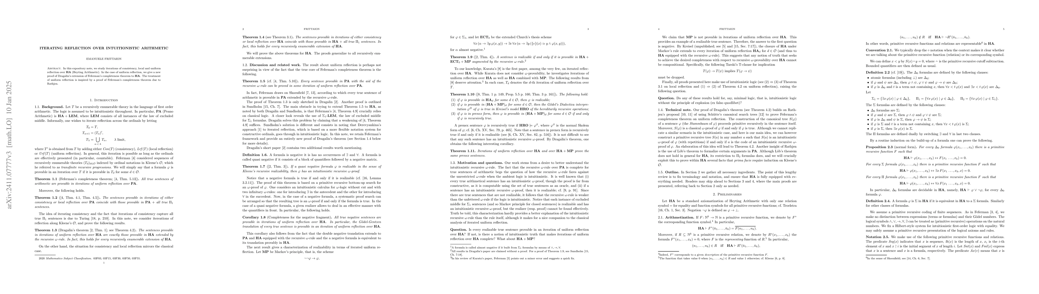 Thumbnail for Iterating reflection over intuitionistic arithmetic