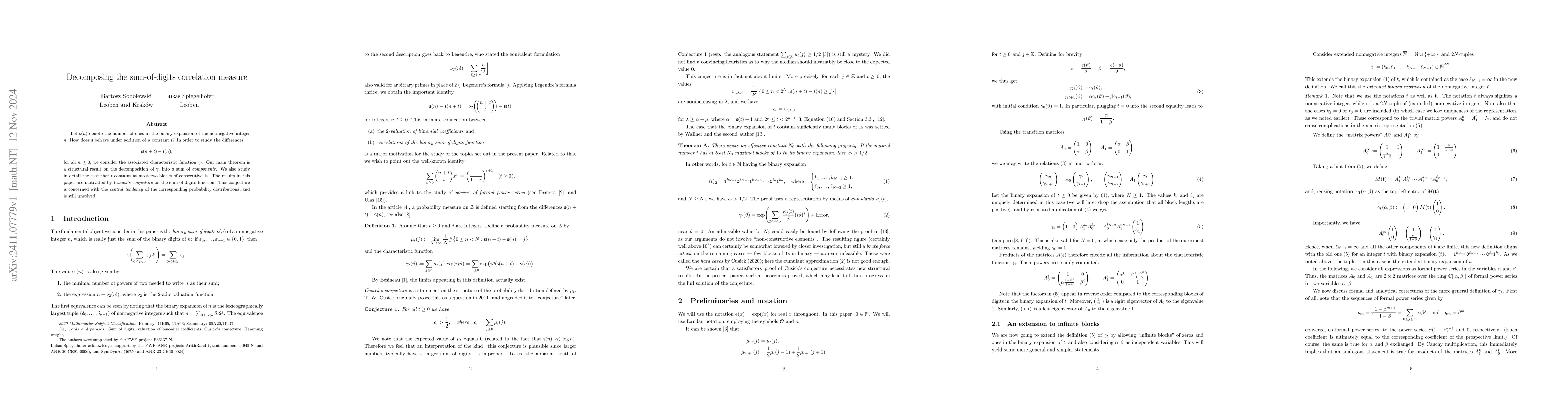 Thumbnail for Decomposing the sum-of-digits correlation measure