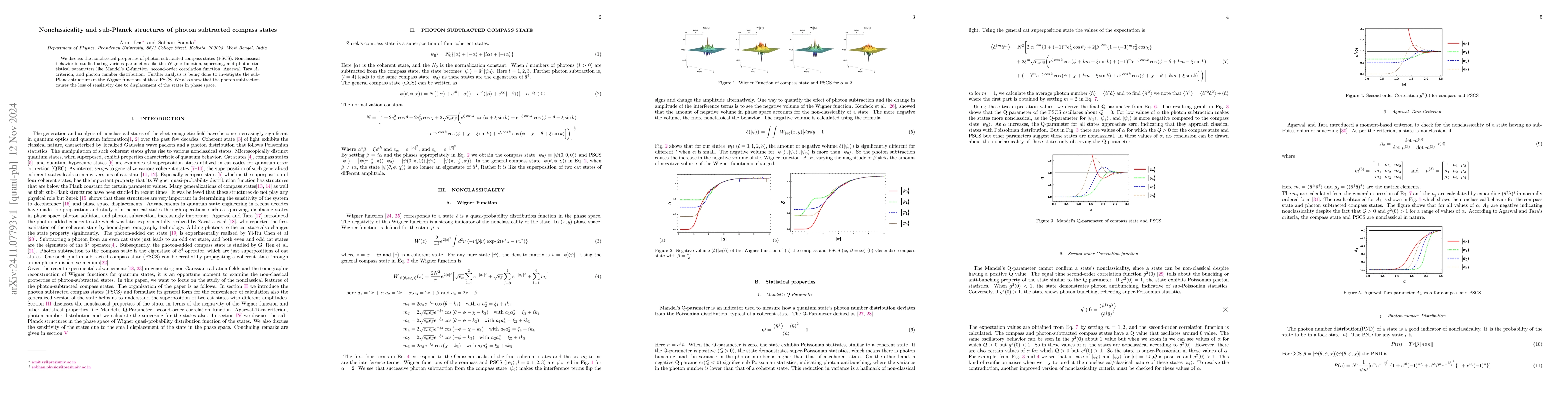 Thumbnail for Nonclassicality and sub-Planck structures of photon subtracted compass
  states