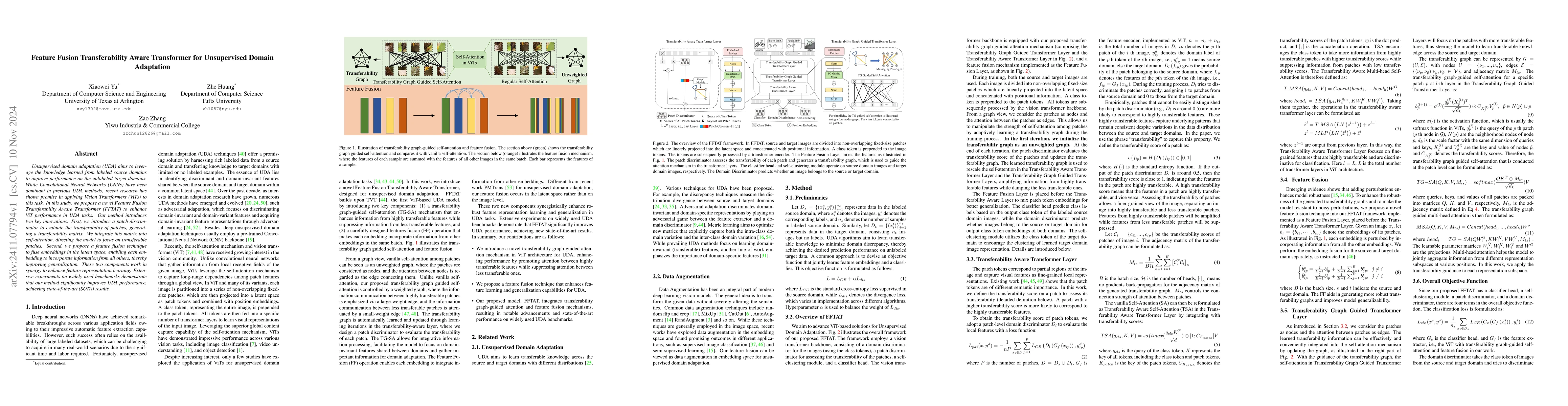 Thumbnail for Feature Fusion Transferability Aware Transformer for Unsupervised Domain
  Adaptation