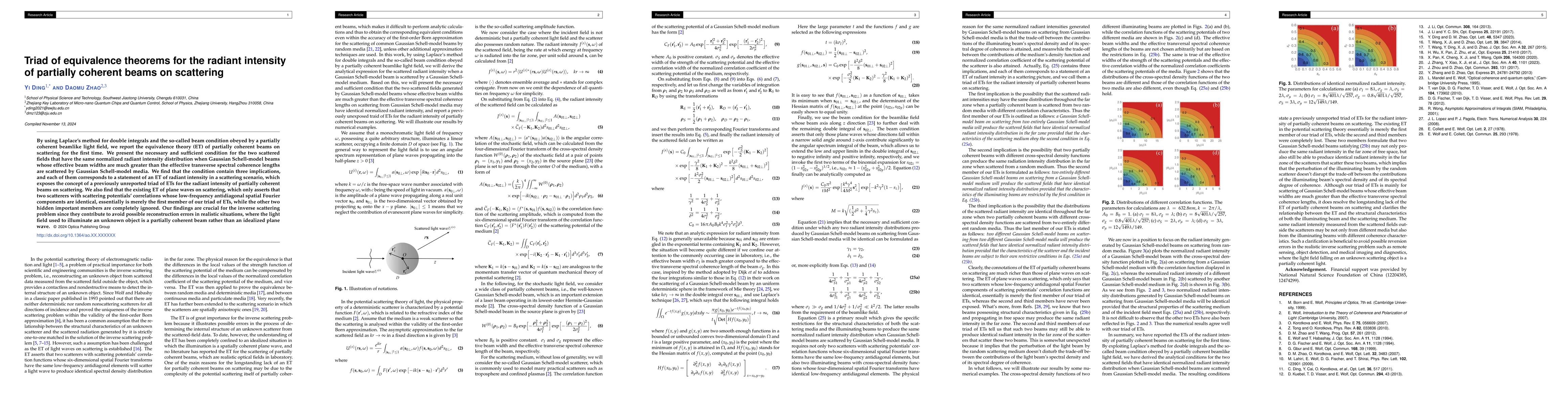 Thumbnail for Triad of Equivalence Theorems for the Radiant Intensity of Partially
  Coherent Beams on Scattering