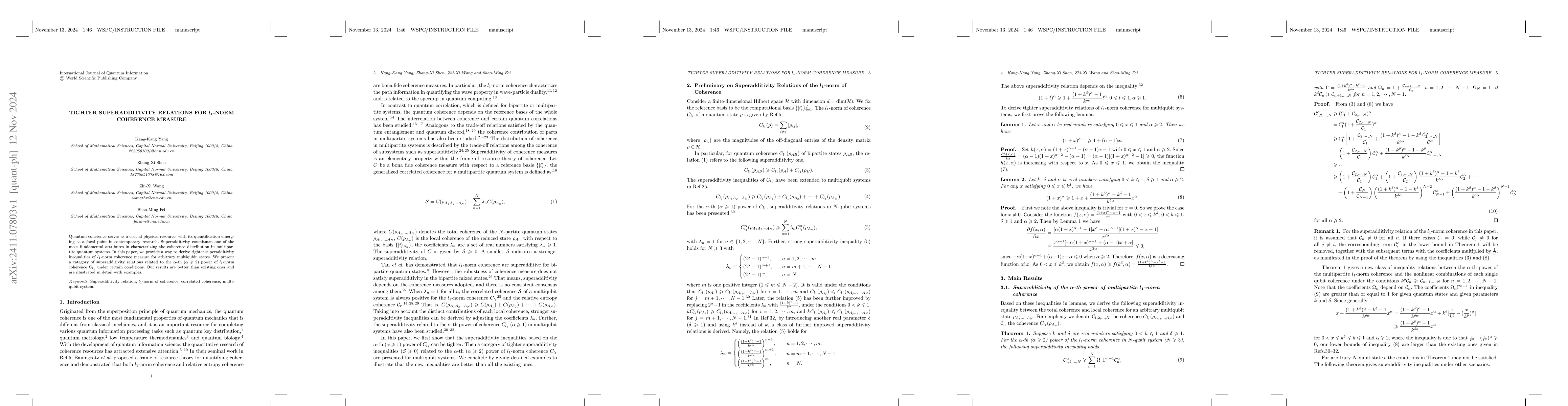 Thumbnail for Tighter superadditivity relations for $l_{1}$-norm coherence measure
