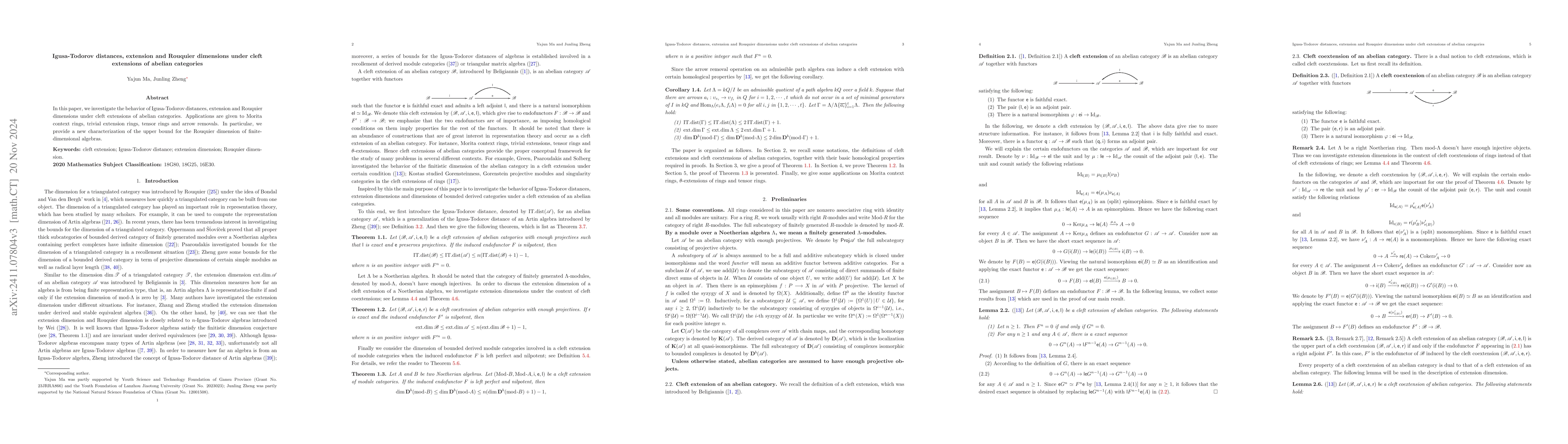 Thumbnail for Igusa-Todorov distances, extension and Rouquier dimensions under cleft
  extensions of abelian categories