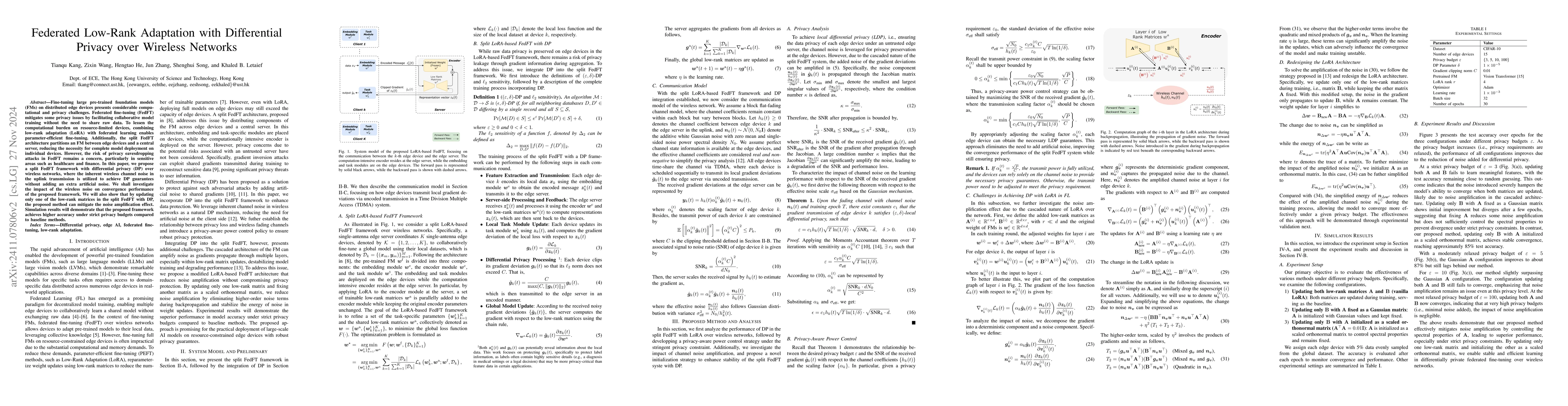 Thumbnail for Federated Low-Rank Adaptation with Differential Privacy over Wireless
  Networks