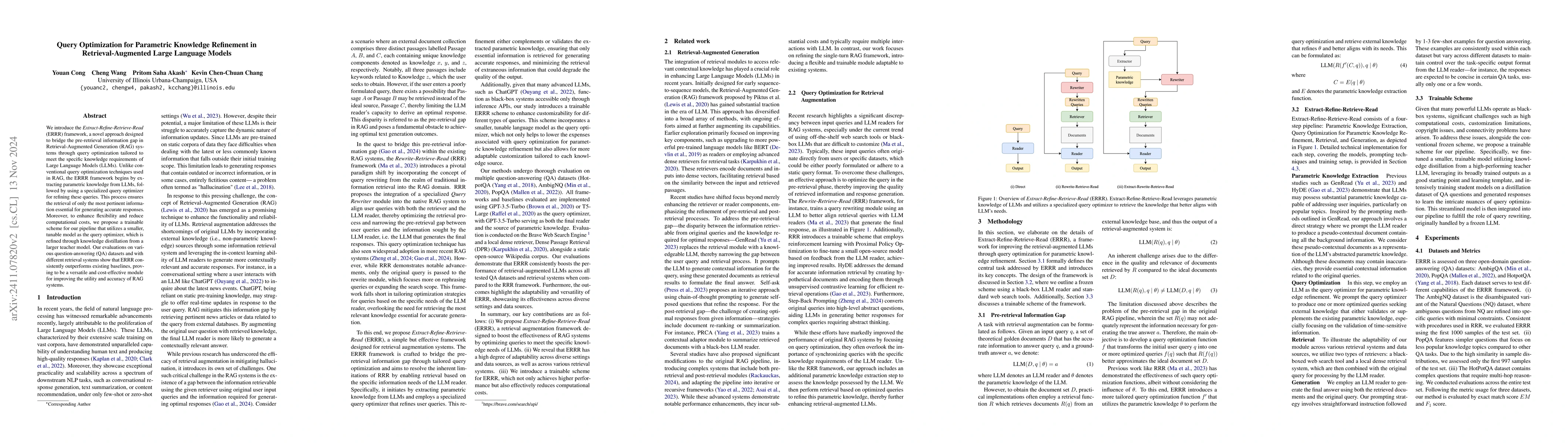 Thumbnail for Query Optimization for Parametric Knowledge Refinement in
  Retrieval-Augmented Large Language Models