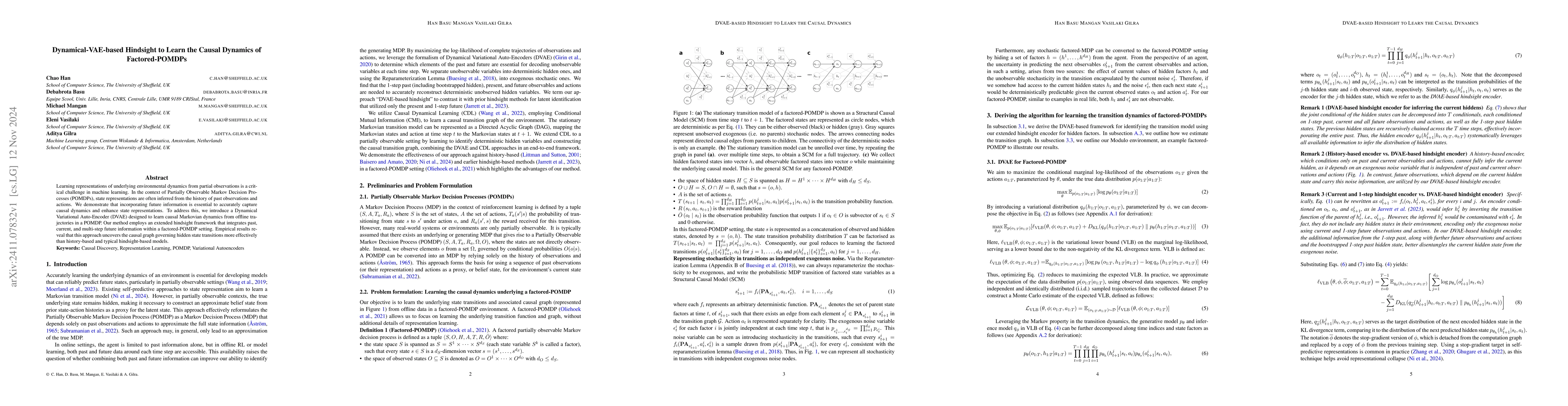 Thumbnail for Dynamical-VAE-based Hindsight to Learn the Causal Dynamics of
  Factored-POMDPs