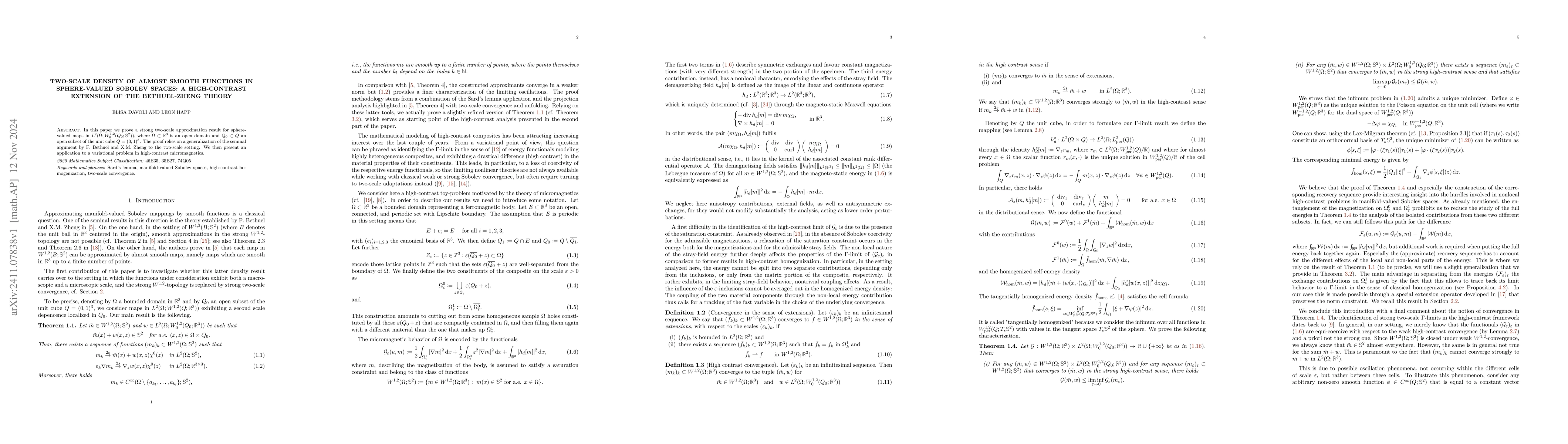 Thumbnail for Two-scale density of almost smooth functions in sphere-valued Sobolev
  spaces: A high-contrast extension of the Bethuel-Zheng theory
