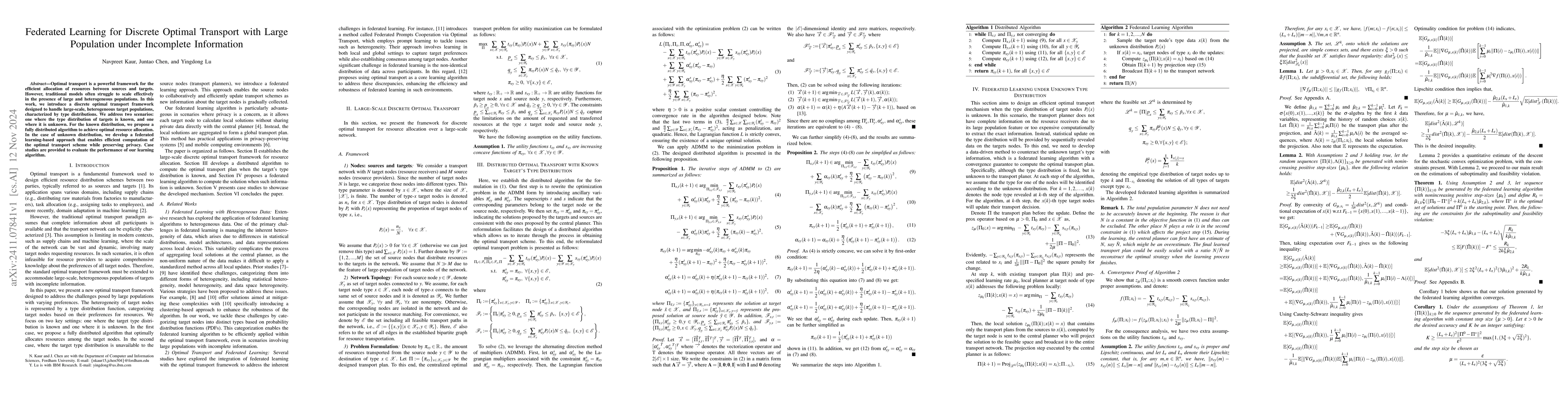 Thumbnail for Federated Learning for Discrete Optimal Transport with Large Population
  under Incomplete Information