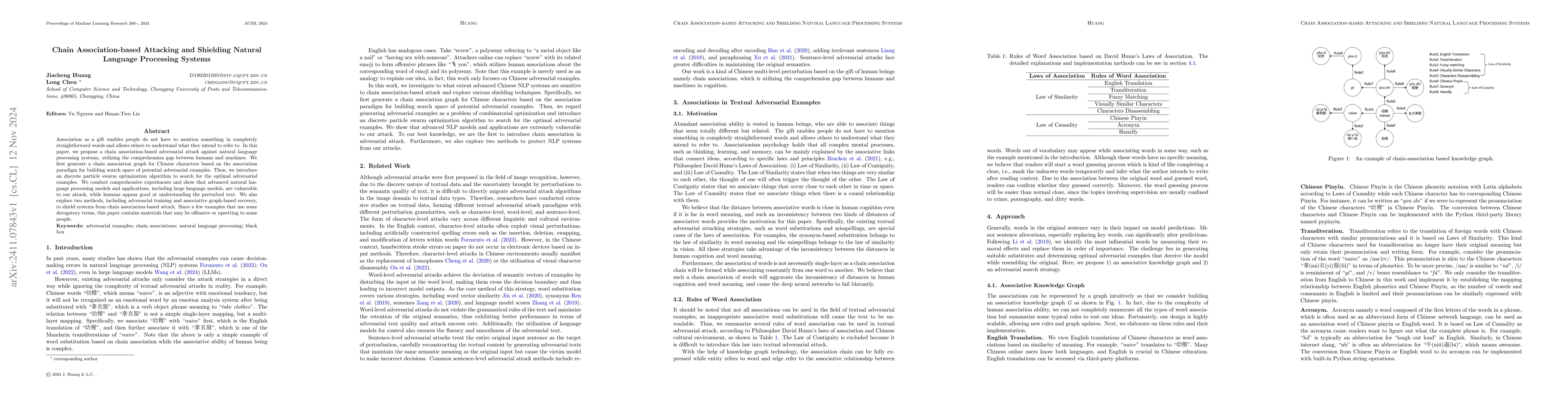 Thumbnail for Chain Association-based Attacking and Shielding Natural Language
  Processing Systems