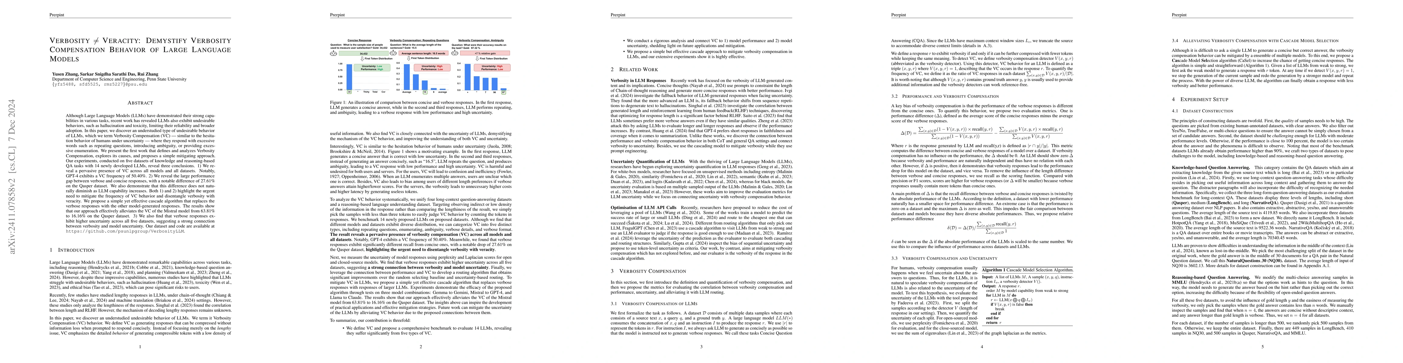 Thumbnail for Verbosity $\neq$ Veracity: Demystify Verbosity Compensation Behavior of
  Large Language Models