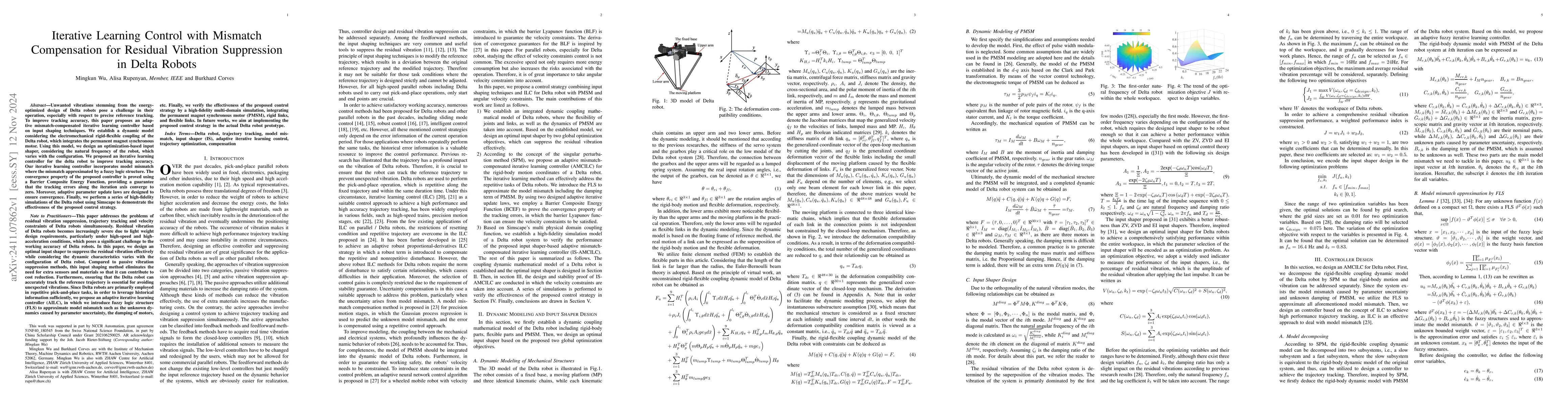 Thumbnail for Iterative Learning Control with Mismatch Compensation for Residual
  Vibration Suppression in Delta Robots