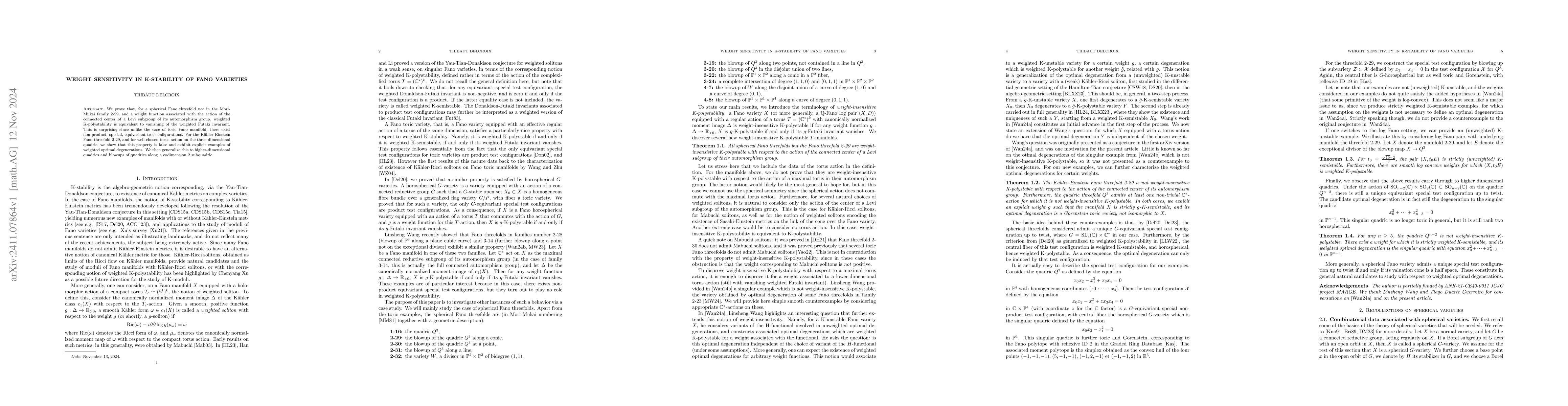 Thumbnail for Weight sensitivity in K-stability of Fano varieties