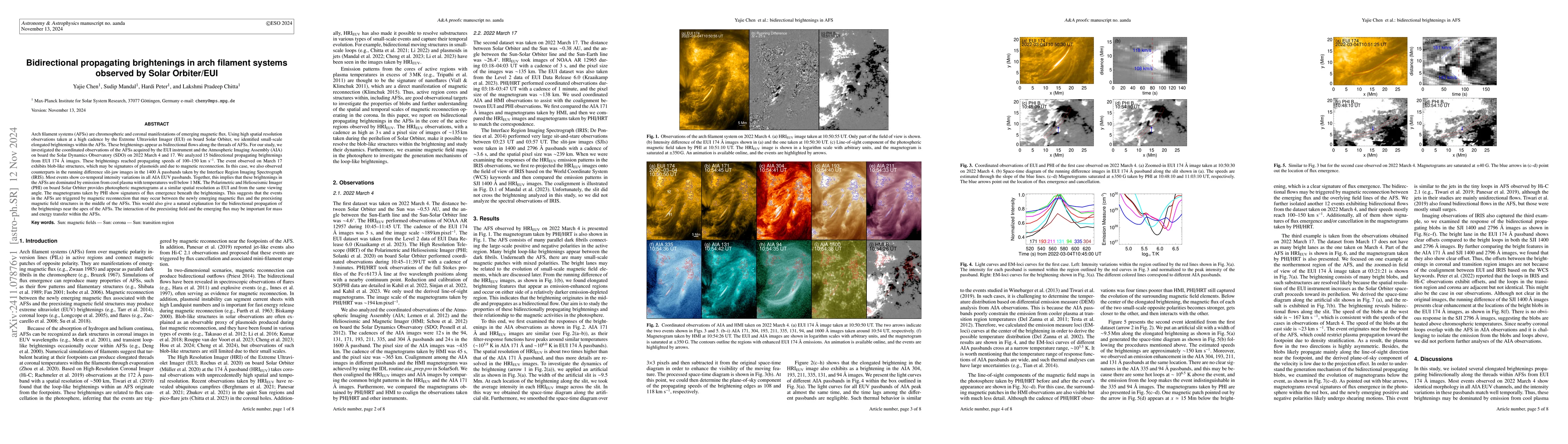 Thumbnail for Bidirectional propagating brightenings in arch filament systems observed
  by Solar Orbiter/EUI