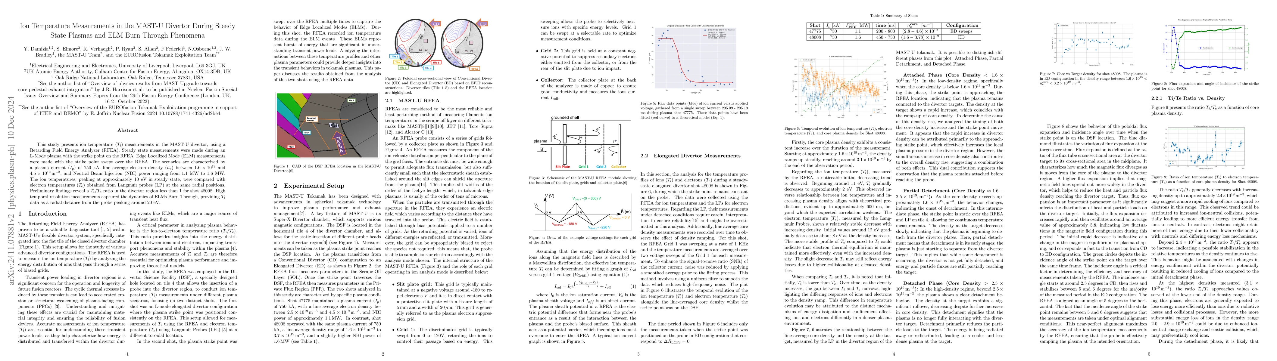 Thumbnail for Ion Temperature Measurements in the MAST-U Divertor During Steady State
  Plasmas and ELM Burn Through Phenomena