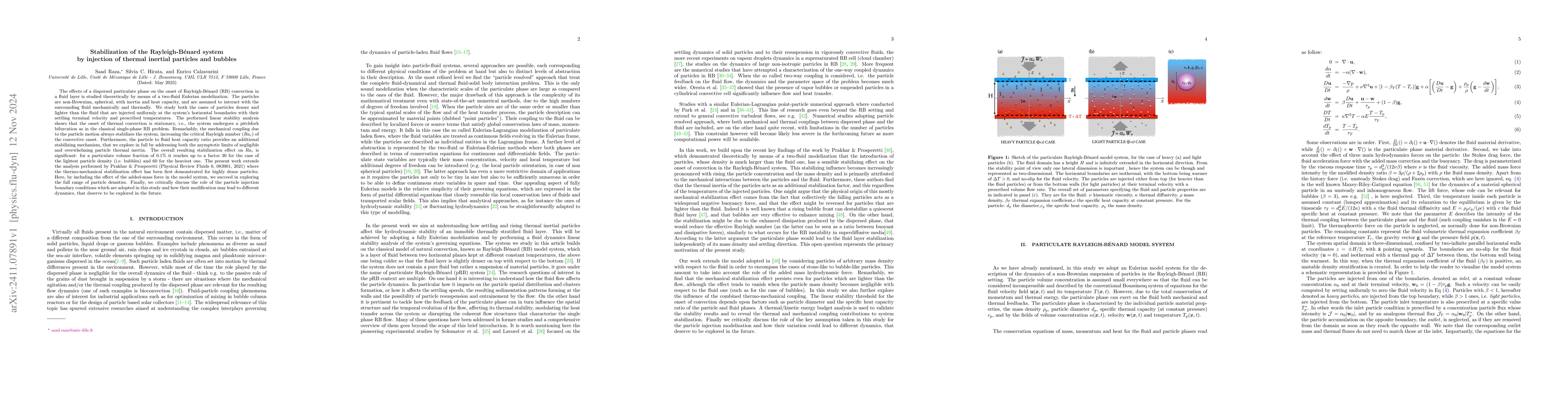 Thumbnail for Stabilization of the Rayleigh-Bénard system by injection of thermal
  inertial particles and bubbles