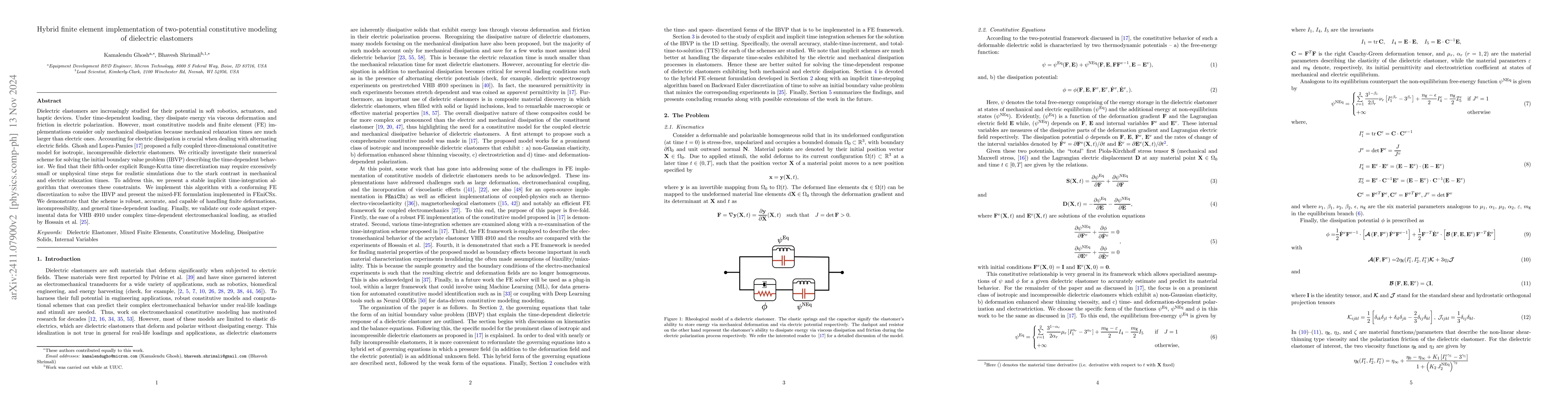 Thumbnail for Hybrid finite element implementation of two-potential constitutive
  modeling of dielectric elastomers