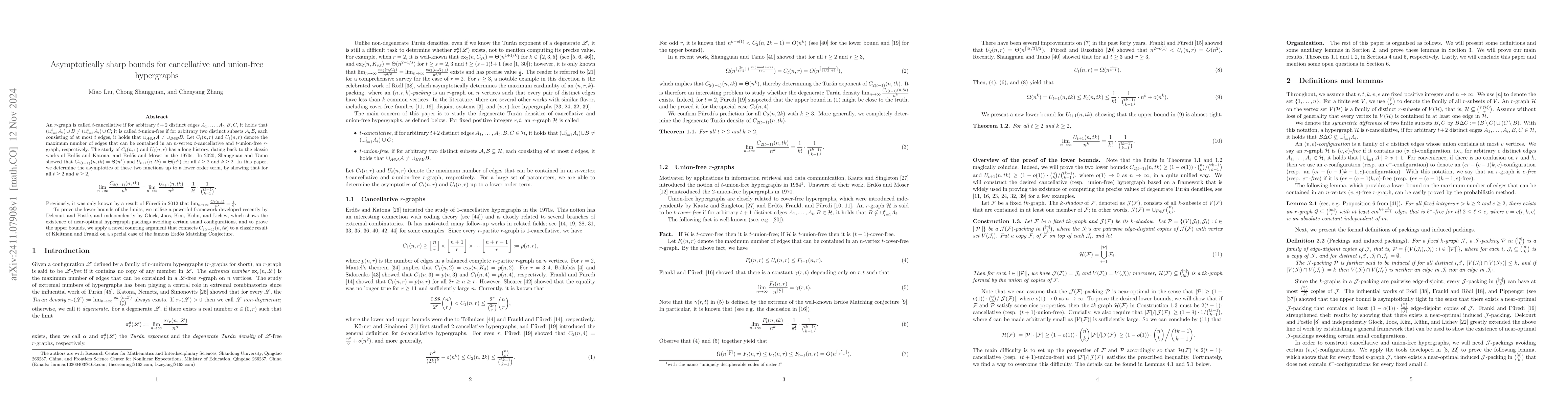 Thumbnail for Asymptotically sharp bounds for cancellative and union-free hypergraphs