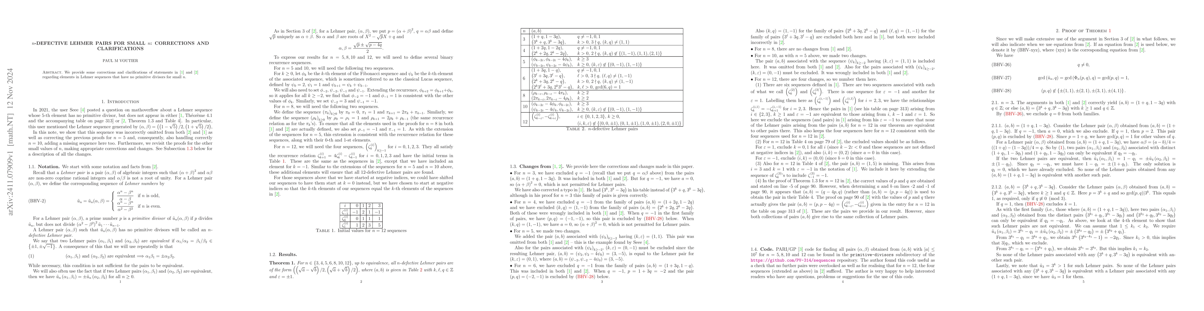 Thumbnail for $n$-defective Lehmer pairs for small $n$: Corrections and Clarifications