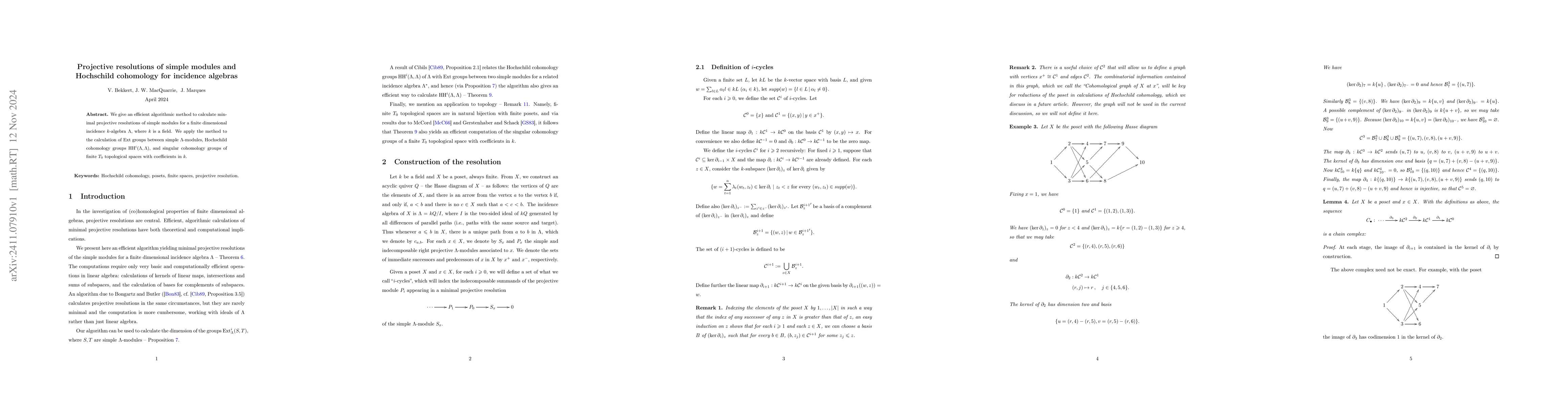 Thumbnail for Projective resolutions of simple modules and Hochschild cohomology for
  incidence algebras