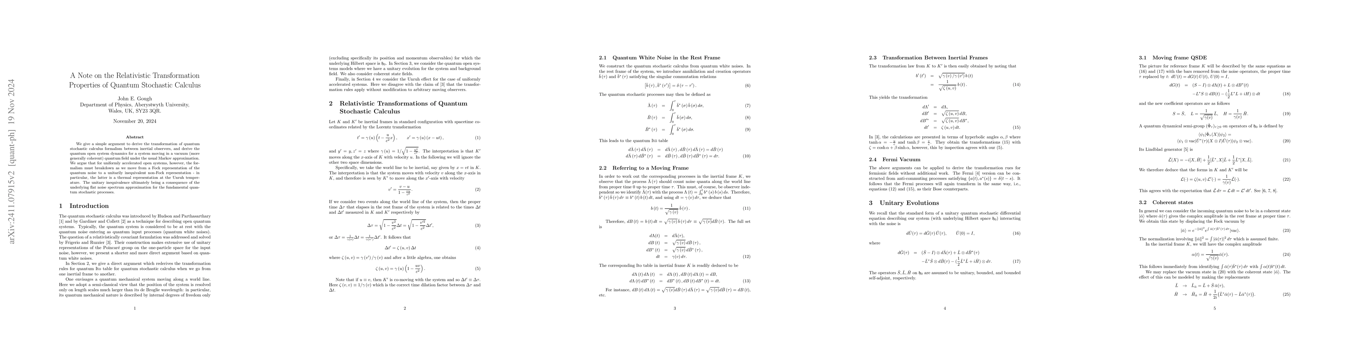 Thumbnail for A Note on the Relativistic Transformation Properties of Quantum
  Stochastic Calculus