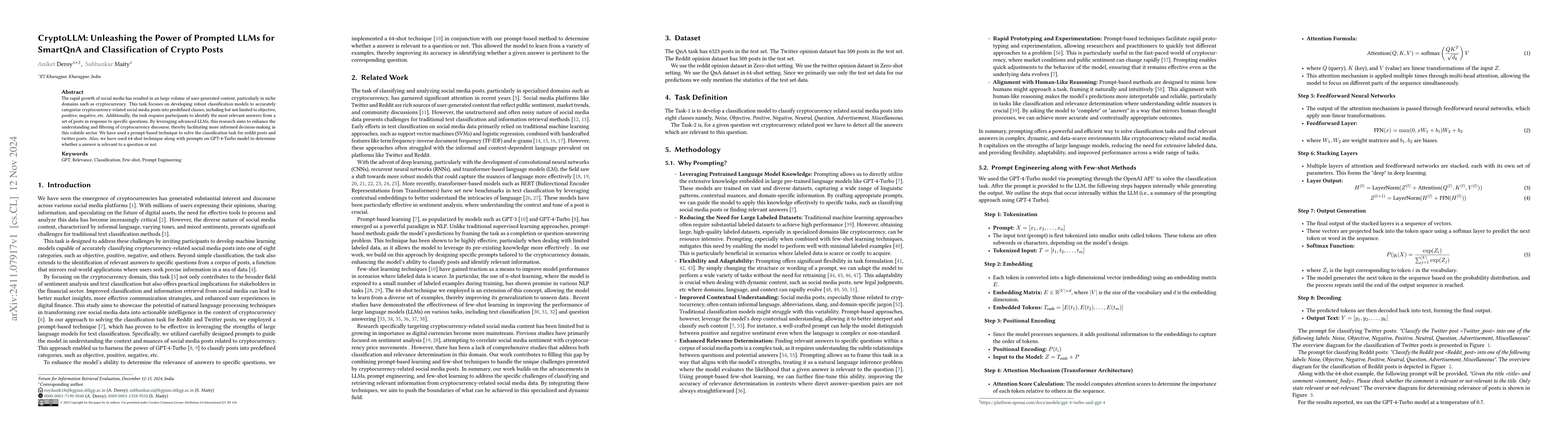 Thumbnail for CryptoLLM: Unleashing the Power of Prompted LLMs for SmartQnA and
  Classification of Crypto Posts