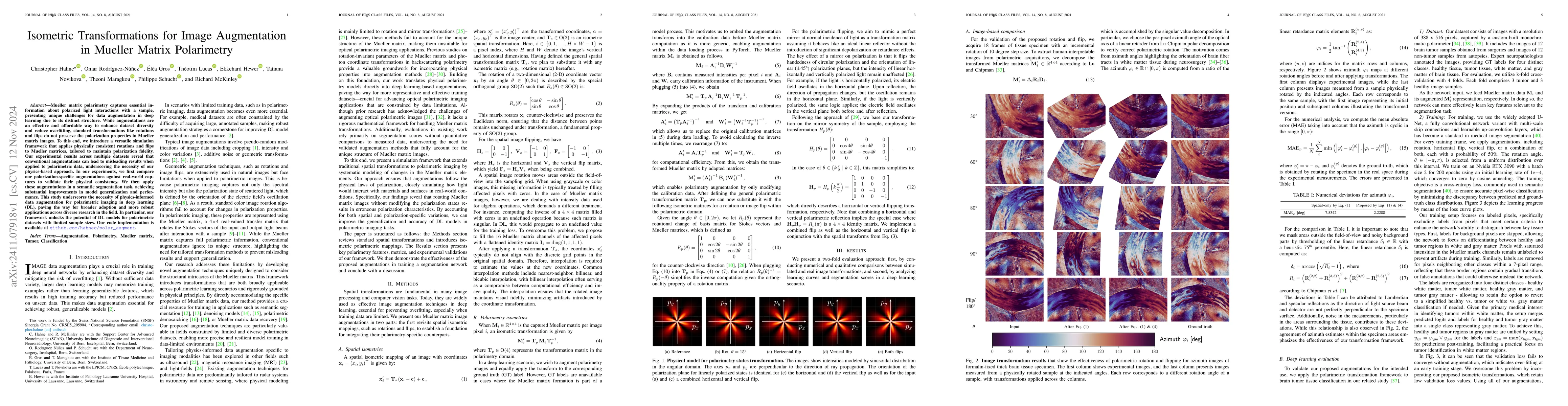 Thumbnail for Isometric Transformations for Image Augmentation in Mueller Matrix
  Polarimetry