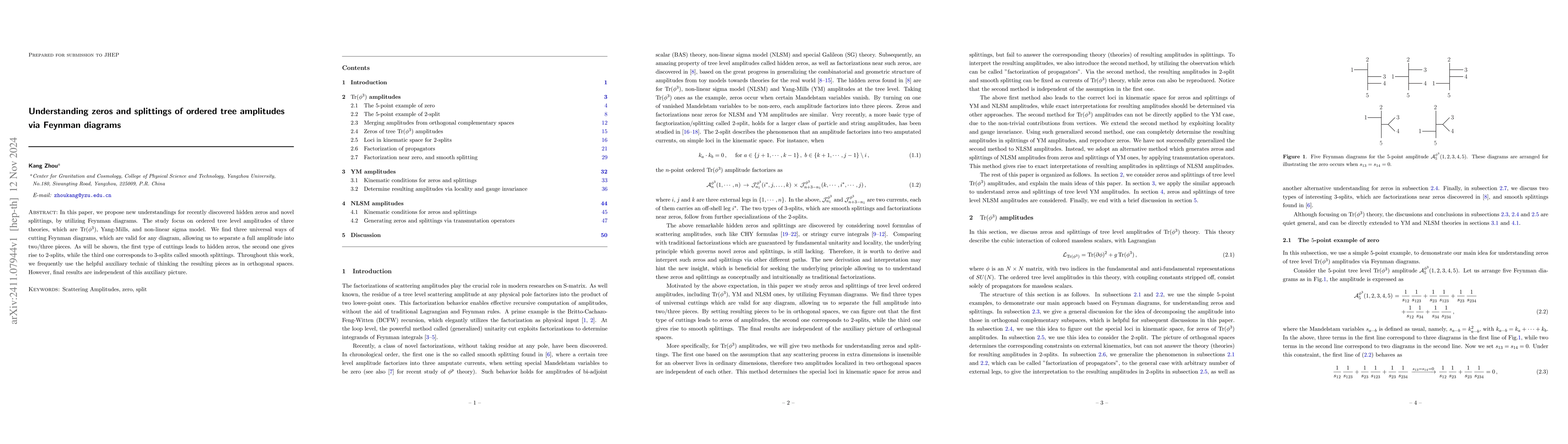 Thumbnail for Understanding zeros and splittings of ordered tree amplitudes via
  Feynman diagrams