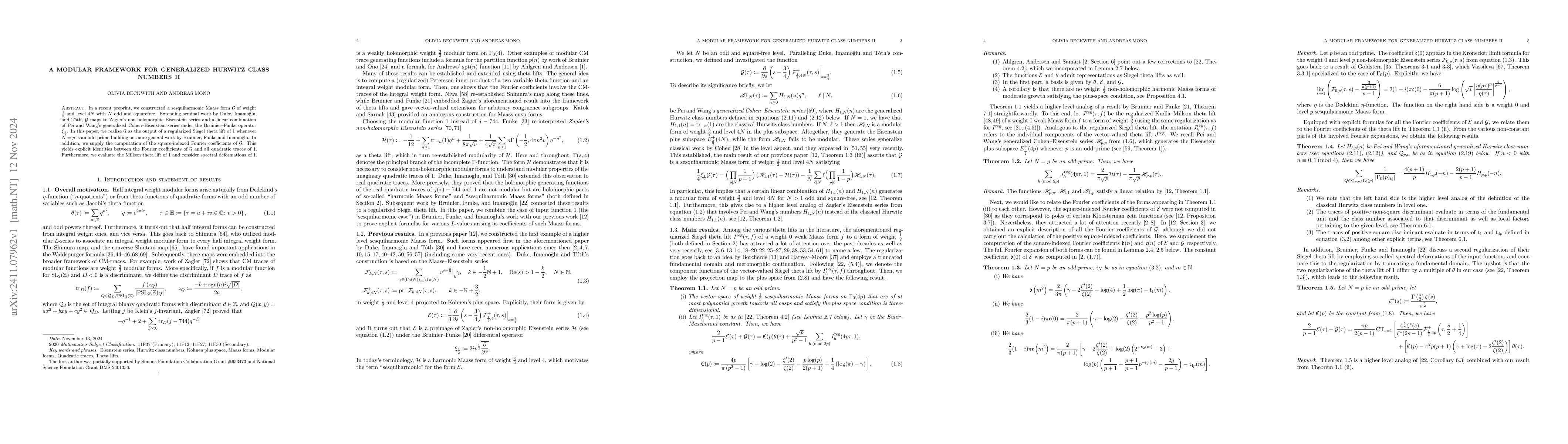Thumbnail for A modular framework for generalized Hurwitz class numbers II