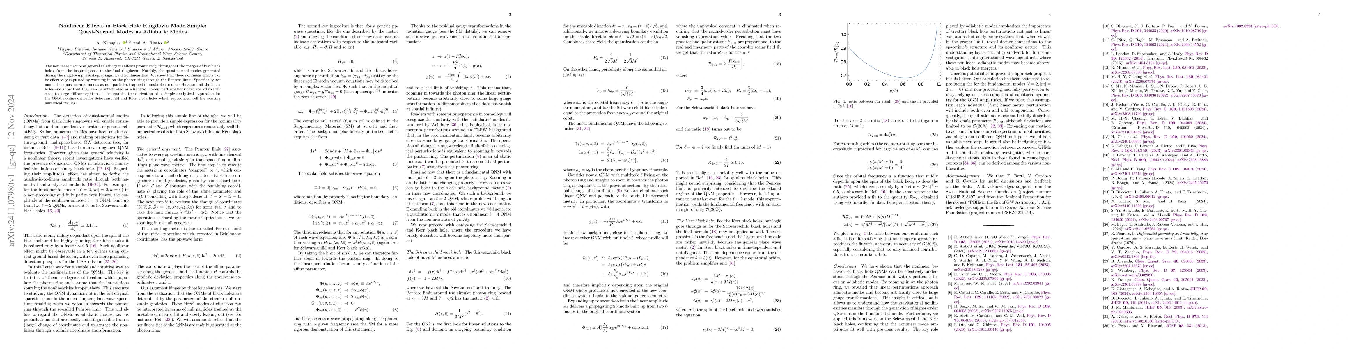 Thumbnail for Nonlinear Effects in Black Hole Ringdown Made Simple: Quasi-Normal Modes
  as Adiabatic Modes