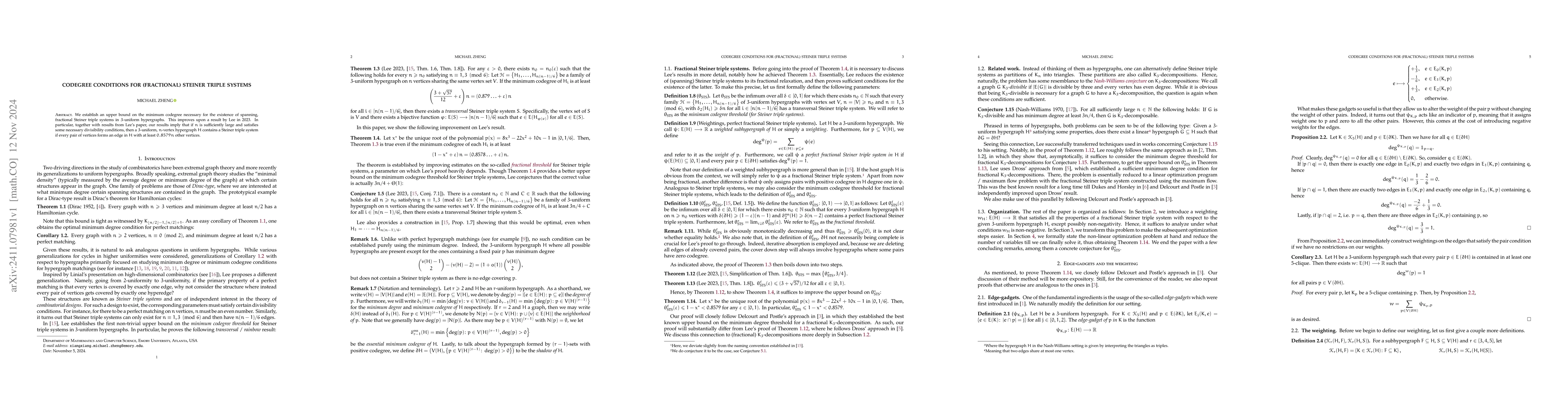 Thumbnail for Codegree conditions for (fractional) Steiner triple systems