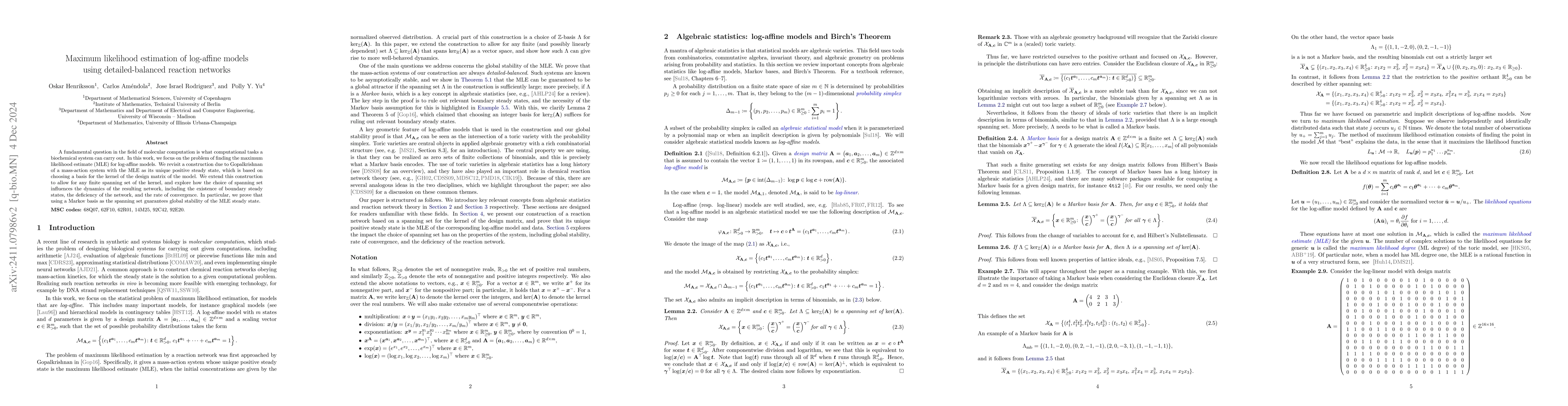 Thumbnail for Maximum likelihood estimation of log-affine models using
  detailed-balanced reaction networks