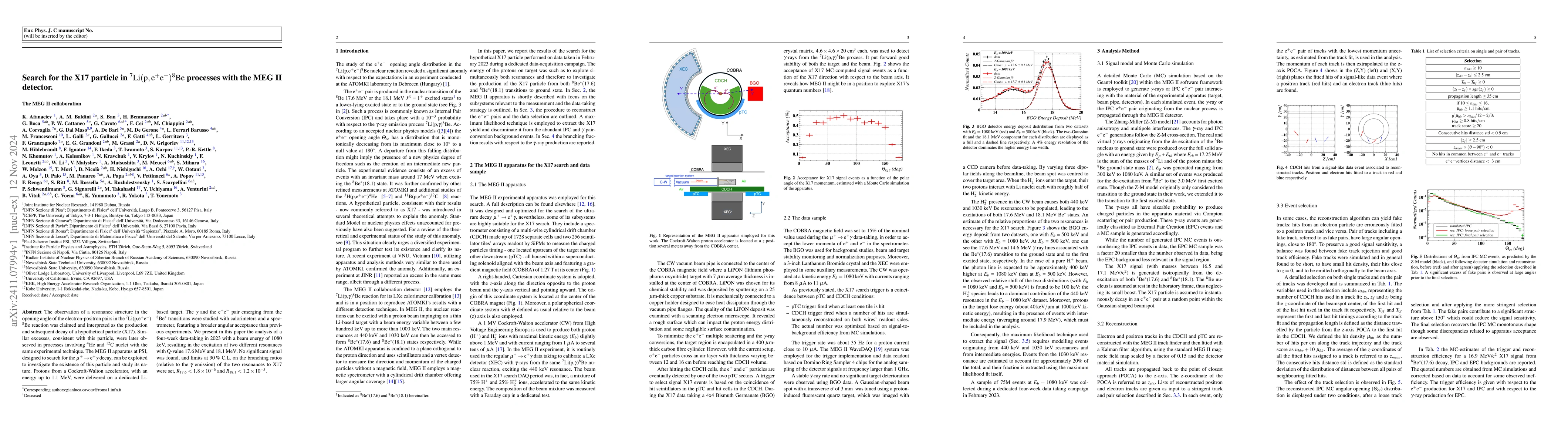 Thumbnail for Search for the X17 particle in $^{7}\mathrm{Li}(\mathrm{p},\mathrm{e}^+
  \mathrm{e}^{-}) ^{8}\mathrm{Be}$ processes with the MEG II detector