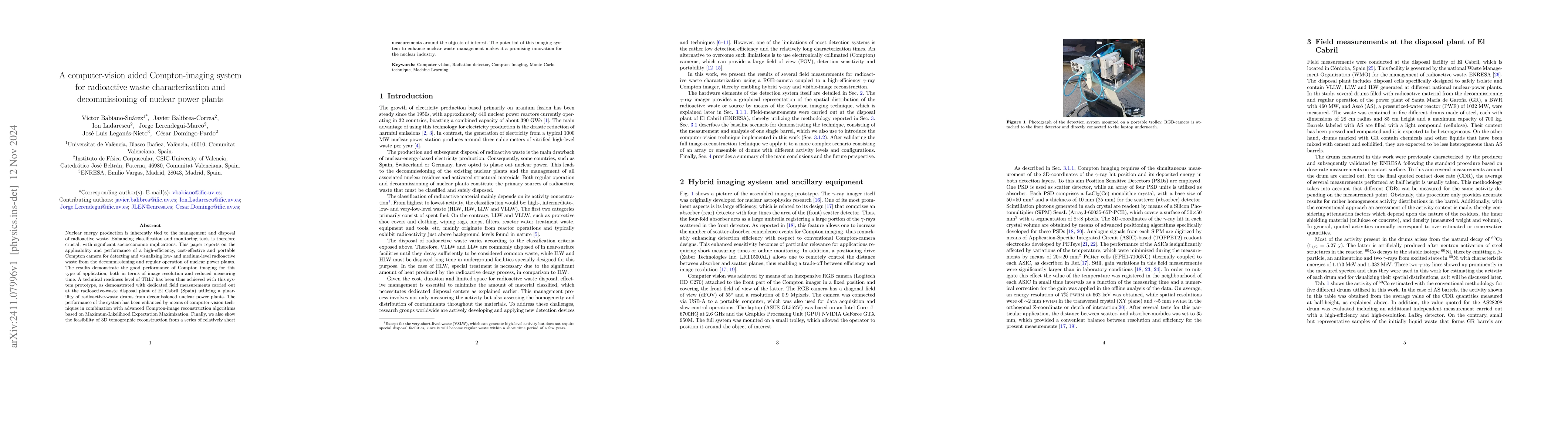 Thumbnail for A computer-vision aided Compton-imaging system for radioactive waste
  characterization and decommissioning of nuclear power plants
