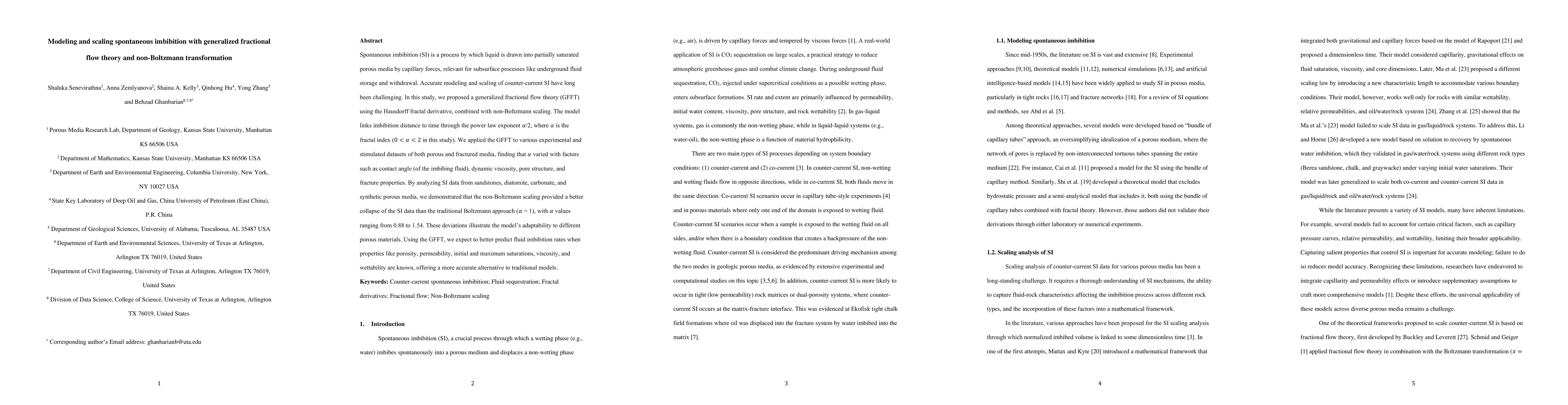 Thumbnail for Modeling and scaling spontaneous imbibition with generalized fractional
  flow theory and non-Boltzmann transformation