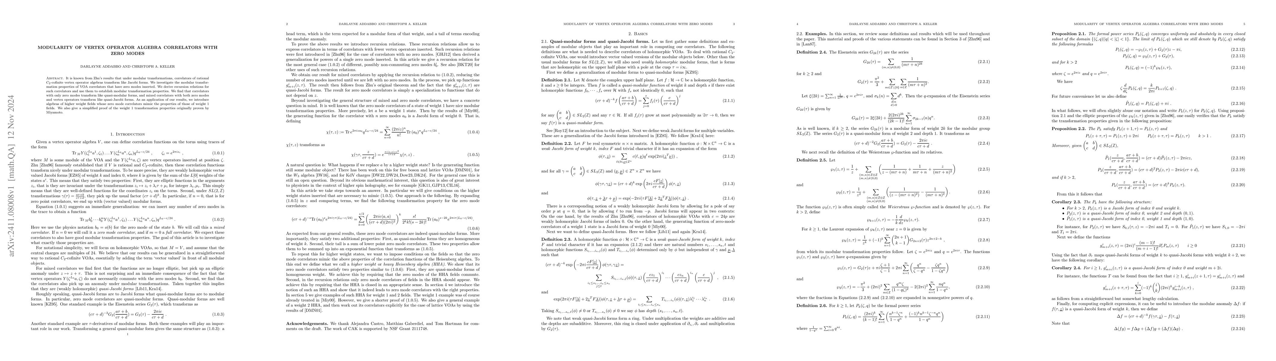 Thumbnail for Modularity of Vertex Operator Algebra Correlators with Zero Modes