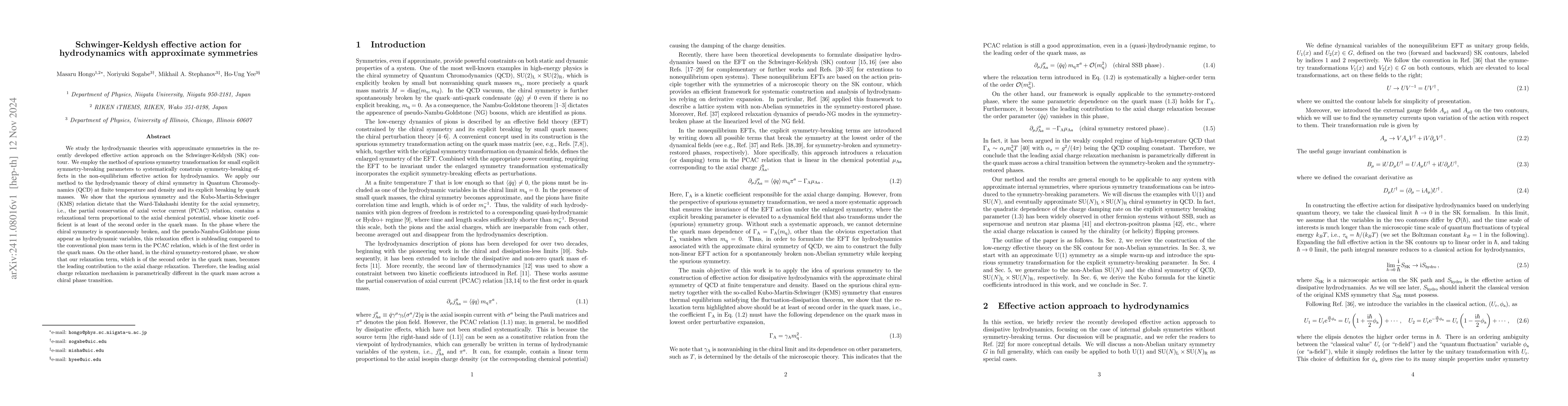 Thumbnail for Schwinger-Keldysh effective action for hydrodynamics with approximate
  symmetries