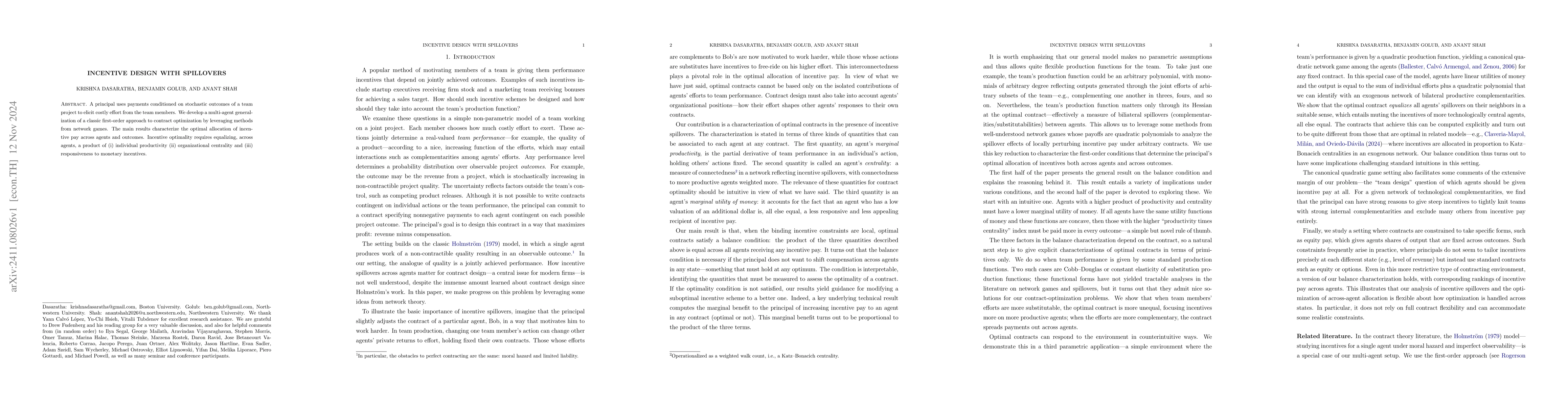 Thumbnail for Incentive Design with Spillovers
