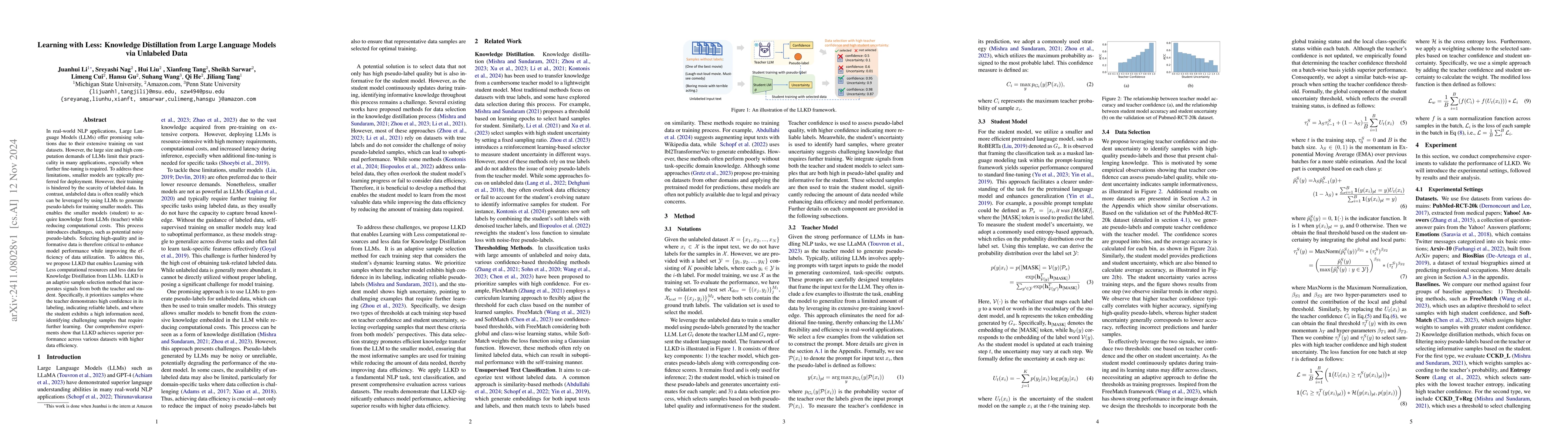 Thumbnail for Learning with Less: Knowledge Distillation from Large Language Models
  via Unlabeled Data