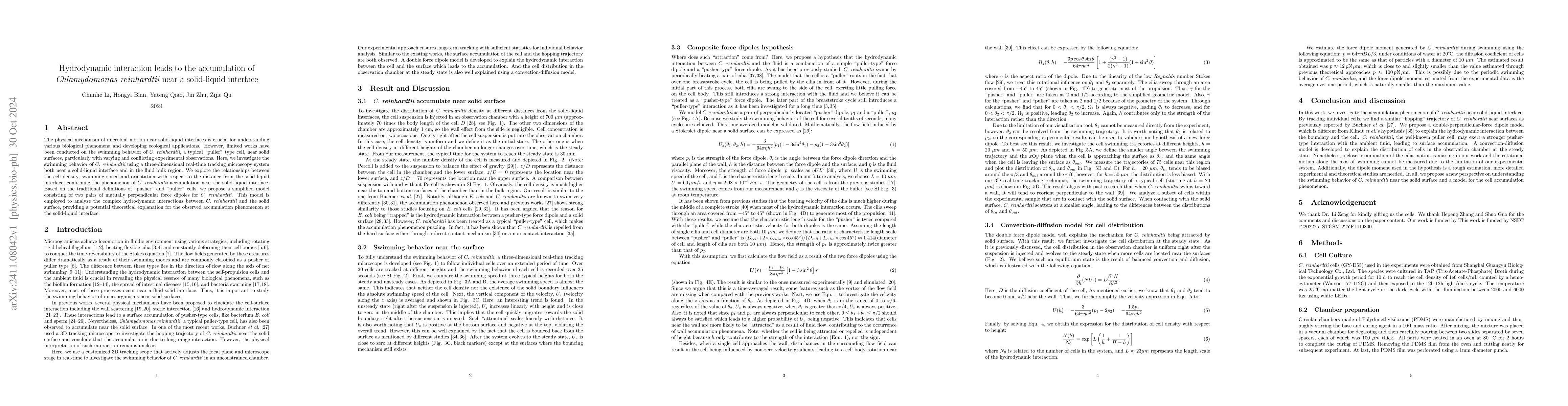 Thumbnail for Hydrodynamic interaction leads to the accumulation of Chlamydomonas
  reinhardtii near a solid-liquid interface