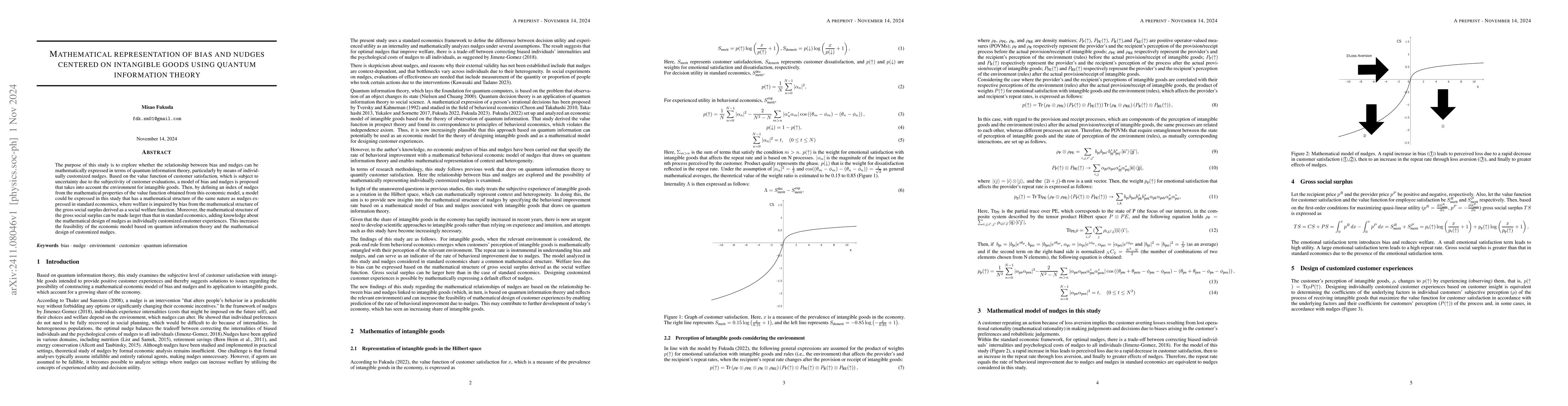 Thumbnail for Mathematical representation of bias and nudges centered on intangible
  goods using quantum information theory