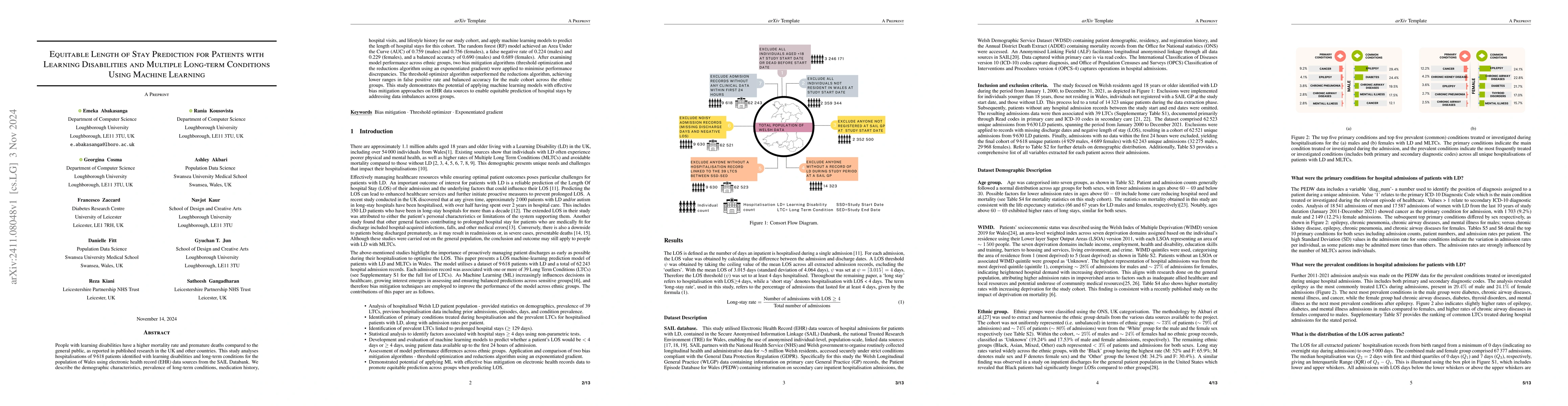 Thumbnail for Equitable Length of Stay Prediction for Patients with Learning
  Disabilities and Multiple Long-term Conditions Using Machine Learning