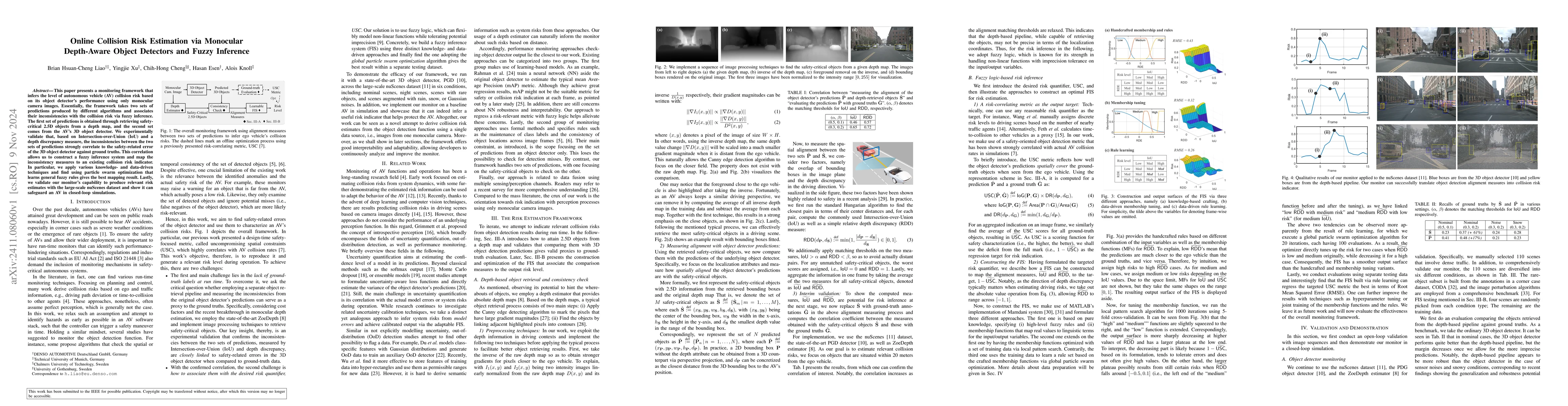 Thumbnail for Online Collision Risk Estimation via Monocular Depth-Aware Object
  Detectors and Fuzzy Inference