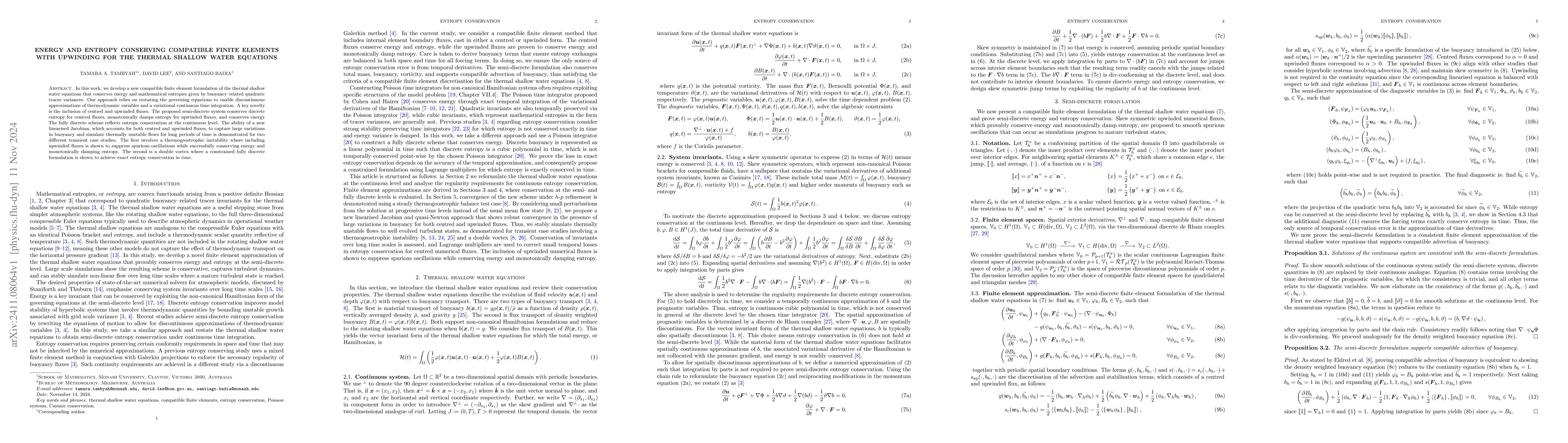 Thumbnail for Energy and entropy conserving compatible finite elements with upwinding
  for the thermal shallow water equations