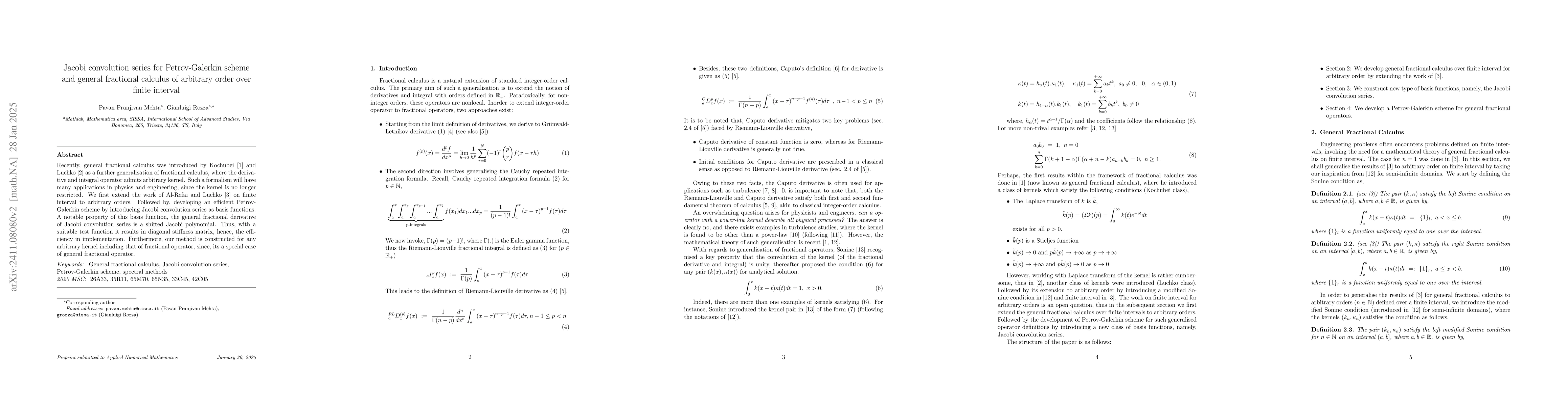 Thumbnail for Jacobi convolution polynomial for Petrov-Galerkin scheme and general
  fractional calculus of arbitrary order over finite interval