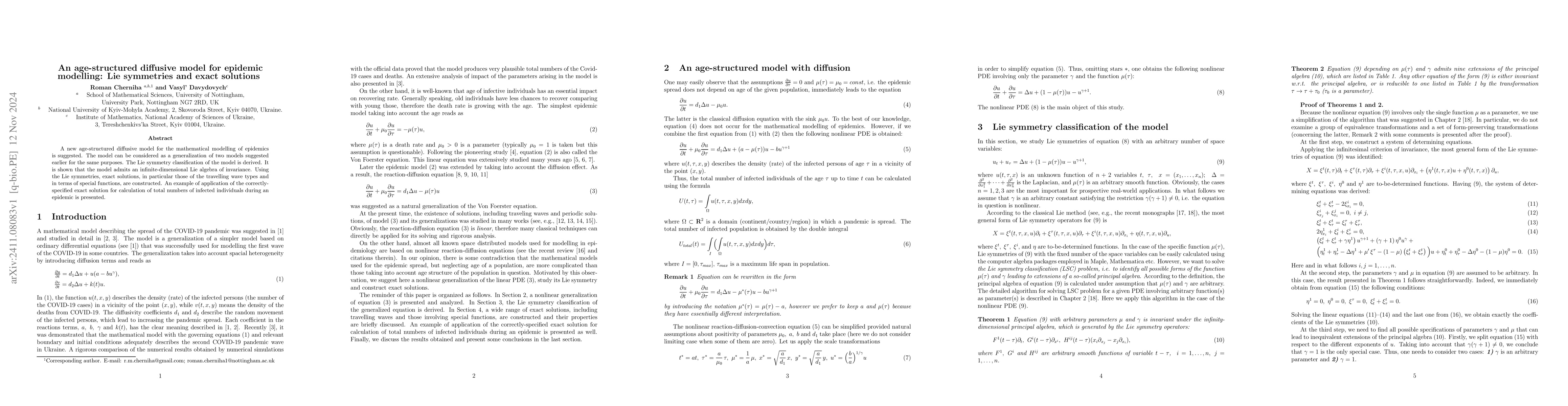 Thumbnail for An age-structured diffusive model for epidemic modelling: Lie symmetries
  and exact solutions