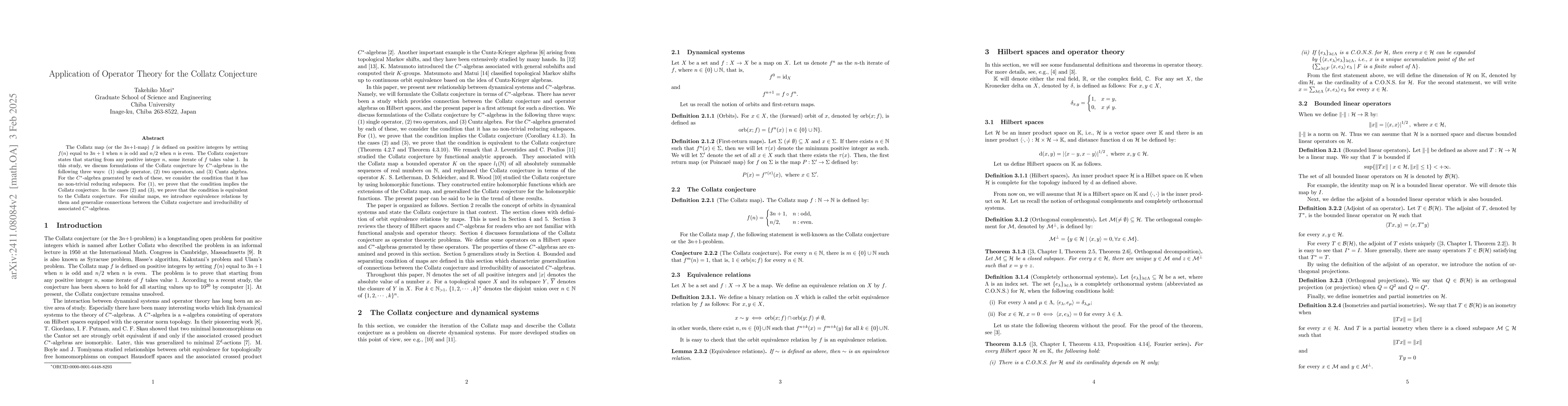 Thumbnail for Application of Operator Theory for the Collatz Conjecture