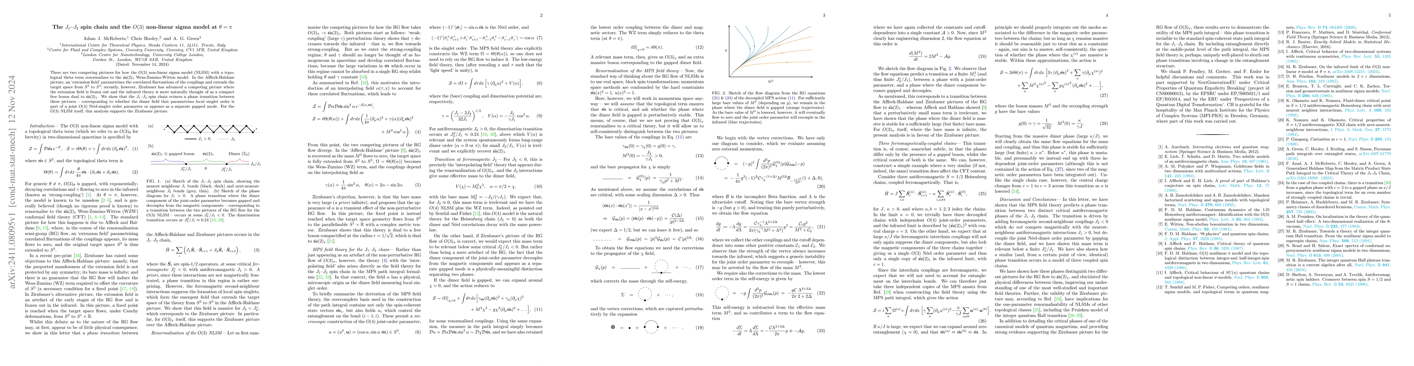 Thumbnail for The $J_1$-$J_2$ spin chain and the $O(3)$ non-linear sigma model at
  $θ= π$