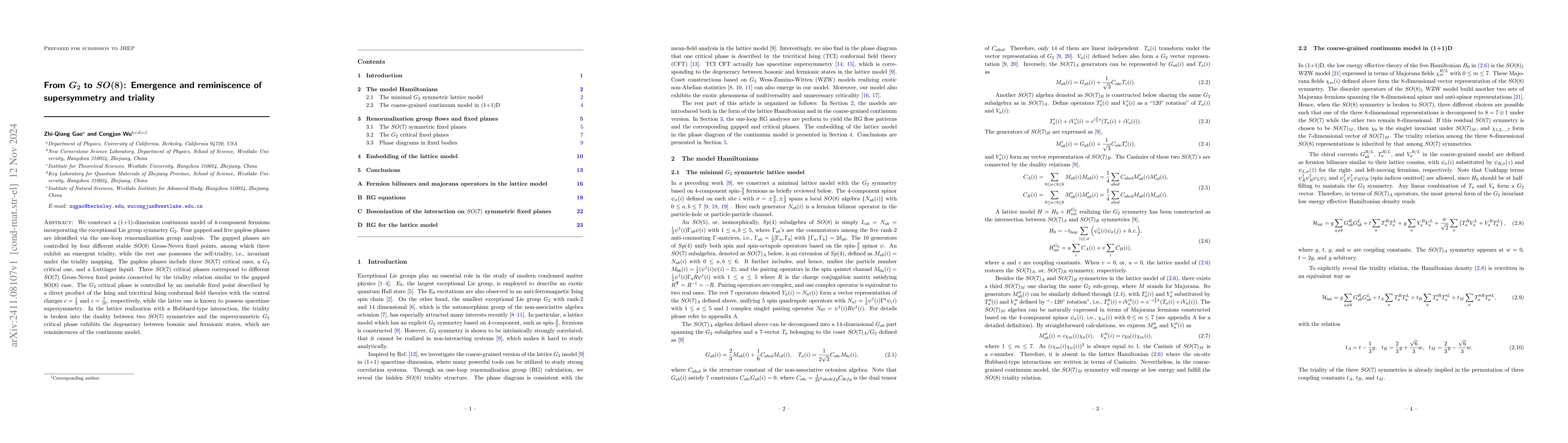 Thumbnail for From $G_2$ to $SO(8)$: Emergence and reminiscence of supersymmetry and
  triality